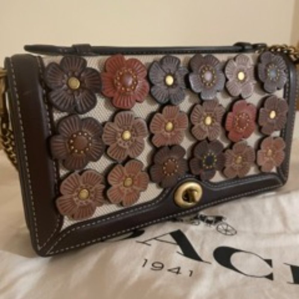 Coach Multicolor Leather And Canvas Hutton Flower Applique Crossbody
